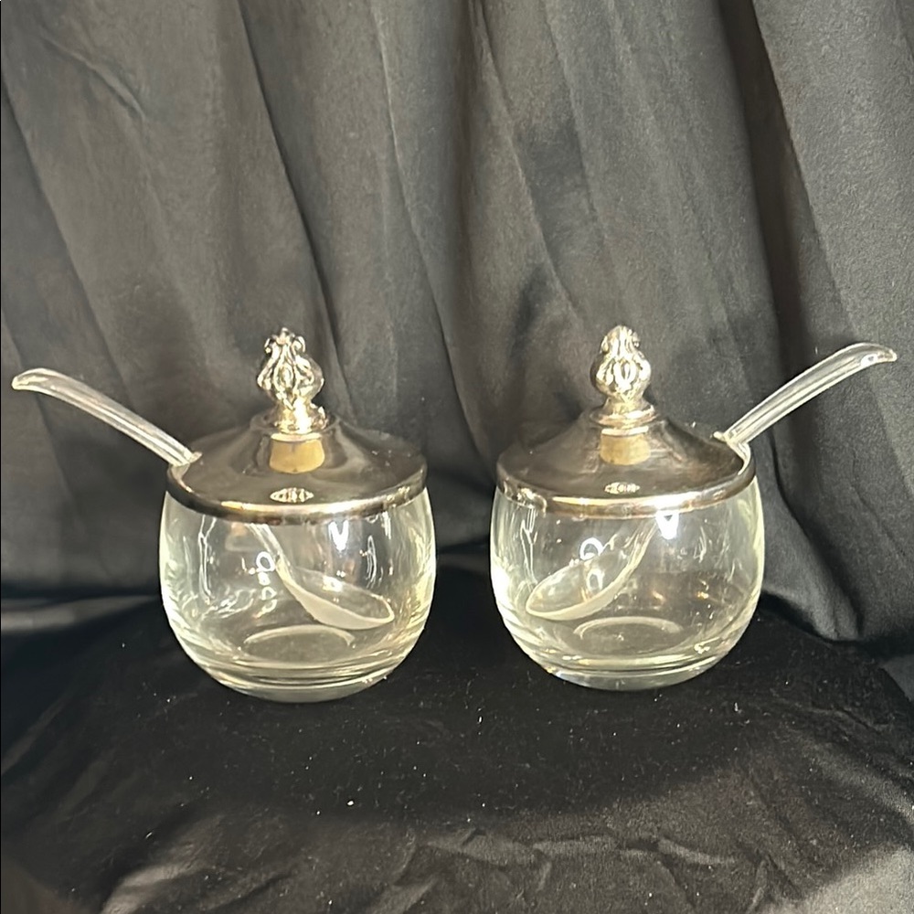 Vintage Sheridan FPS Silver & Glass Jelly & Condiment Set (w spoons) - Picture 5 of 12